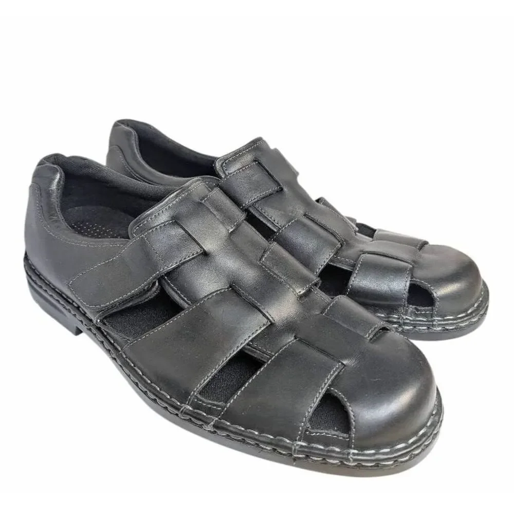 Rockport Black leather fisherman slingback closed toe dress sandals Men's 13